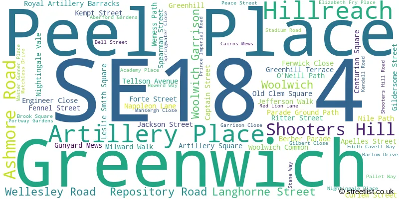 A word cloud for the SE18 4 postcode